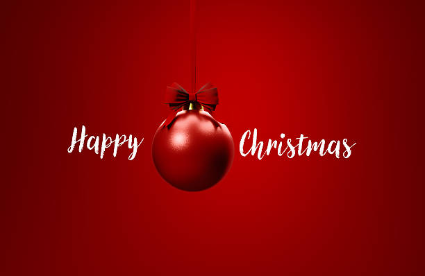 istock Happy Christmas Message And Red Bauble On Red Background 2248475561
