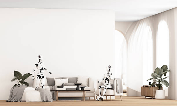 istock Robots coordinate home duties in a modern living space, blending comfort with advanced automation for future daily living. 3d render 2248478097