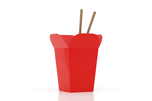 Empty Chinese Food Box Mock Up And Chopsticks On White Background