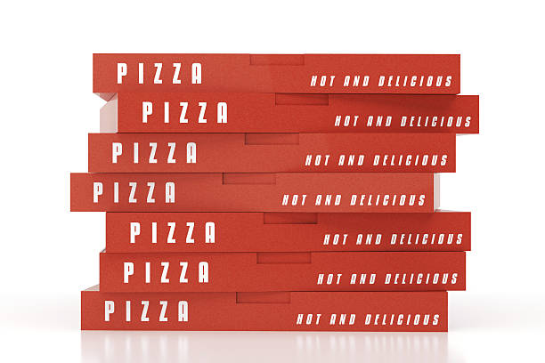 Pizza boxes stacked on top of each other On White Background