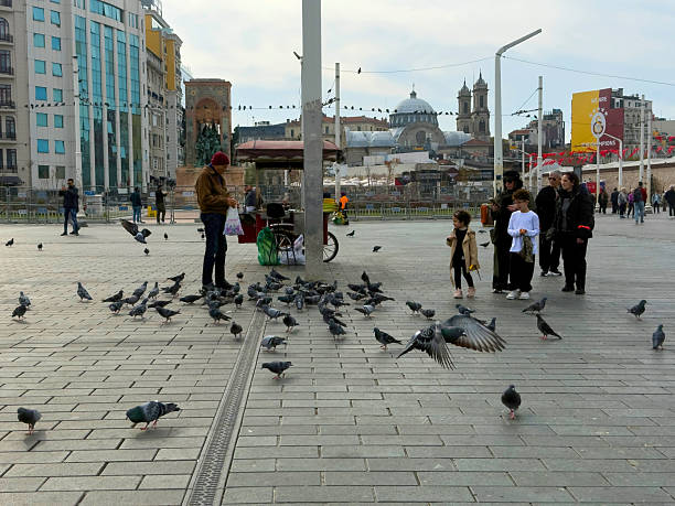 Kayseri, Turkey-April 07,2024: person feeding birds, Daily activities in Kayseri bazaar