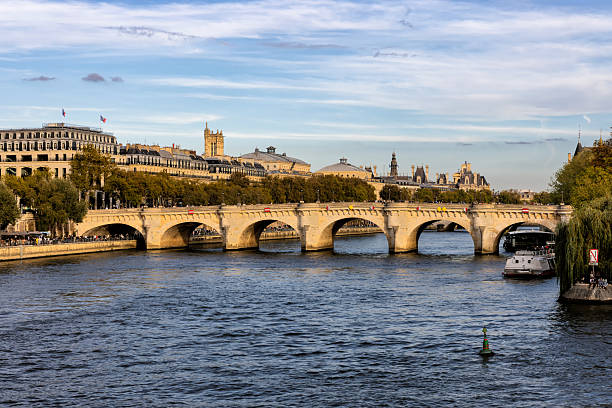 The Pont Neuf or New Bridge is the oldest standing bridge across the river Seine in Paris, France. It stands by the western (downstream) point of the Île de la Cité, the island in the middle of the river that was, between 250 and 225 BC, the birthplace of Paris, then known as Lutetia and, during the medieval period, the heart of the city.