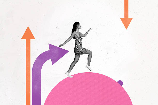 istock Creative composite sketch design artwork collage of young lady walk arrow point achievement aim choice target goal direction psychedelic 2248493978