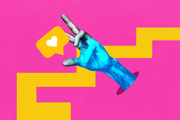 istock Sketch image creative collage of human hand hold like reaction notification popular blogger feedback subscribe text box media 2248497824