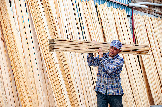 Burdur, Türkiye - May 03, 2014: The lumberjack carries the boards on his shoulders