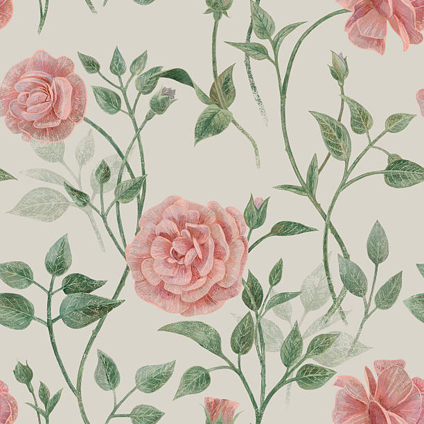 istock Seamless pattern of retro rose flowers on a green-grey background. 2248502228