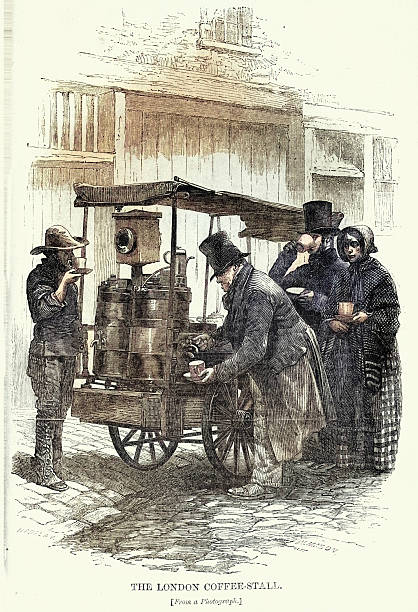 Social History, The Coffee stall, market vendor, Henry Mayhew's London Labour and the London Poor, Vintage illustration 19th Century