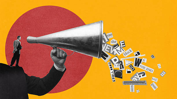 istock Megaphone spreading words and letters in surreal propaganda collage 2248510013