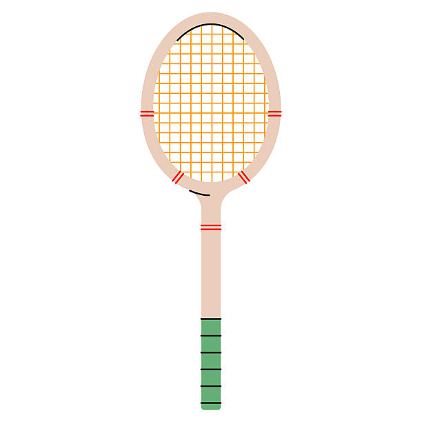 Hand-drawn retro tennis racket.Ideal for sports graphics, creative projects and designs.Wooden vintage racket icon.Vector illustration isolated on white background.EPS 10