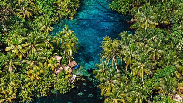 istock Transparent crystal lake with blue water in Indonesia. Drone view 2248516407
