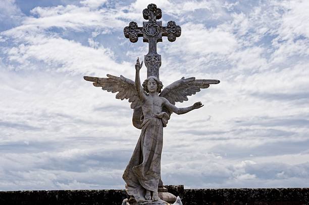 Beautiful traditional portuguese graveyard Cemiterio de Evora with graves and tombstones made out of white marble, Evora, Alentejo, Portugal