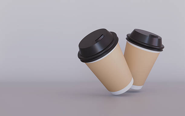 istock Paper coffee cup with white lid on pastel color background 2248531912