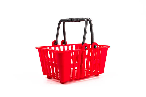 istock Isolated red shopping basket against a light background, sturdy construction with multiple slots, bright red color, minimal cartoon style, suitable for advertising or e-commerce 2248540256