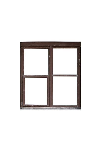 istock Brown wooden window frame with four sections, is isolated. 2248540629
