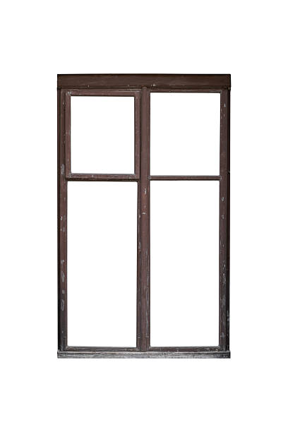 istock Old wooden window frame with four divided panes is isolated. 2248540630