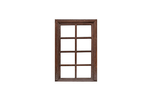 istock Brown wooden window frame with eight sections is isolated. 2248540944