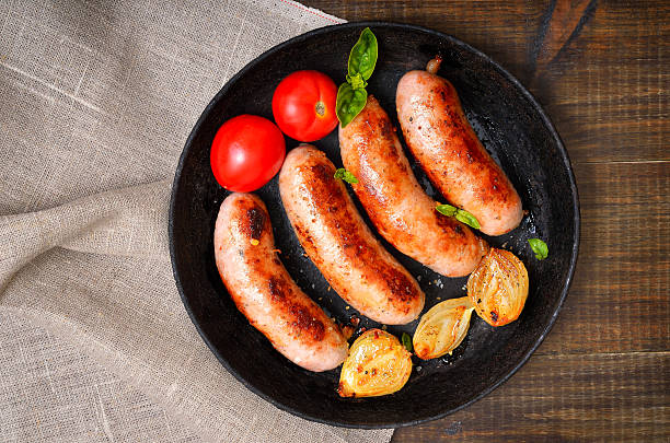 istock Grilled sausages, top view 2248541692