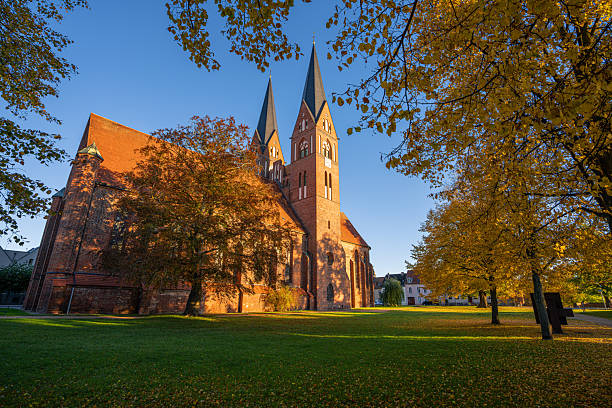 Panoramic image of morning mood on the monastery church of Neuruppin, Brandenburg, Germany