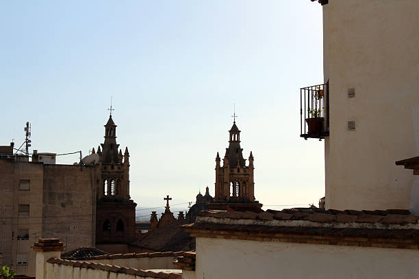 Barcelona Cathedral with Gothic stonework framed by nearby buildings under clear blue sky.