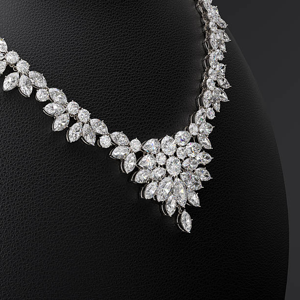 istock Luxurious diamond necklace on a leather bust stand. Side view. Close-up. 3d rendering. 2248550687