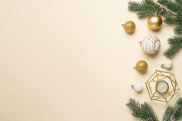 istock Christmas holidays decorations, gift box, balls and fir tree branches. 2248550732
