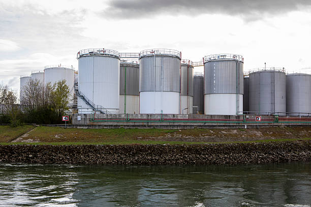 Part of a series: Heavy industry on the River Rhine, Germany. Photograph taken south of the city of Mannheim.