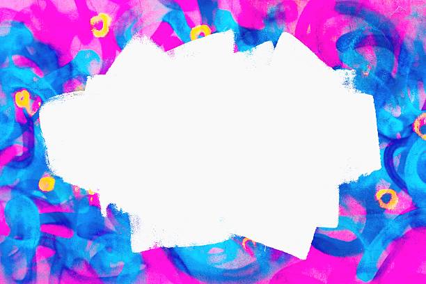 Abstract graffiti frame design in neon blue, pink, yellow with expressive brush strokes. Retro 80s, funky style, vibrant colors. Creative street style banners, social media, modern 90s visuals