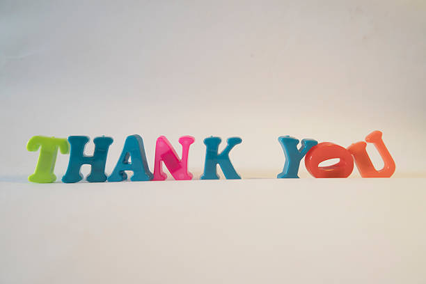 Colorful Plastic Letters Spelling THANK YOU on White Background