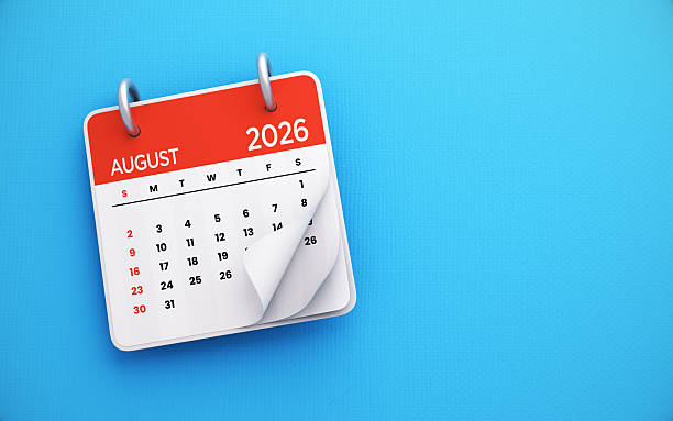 istock August 2026 Calendar On Blue Background 2248559759