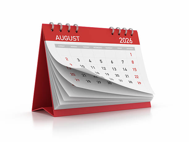 istock Red 2026 August Monthly Desktop Calendar Isolated on White Background 2248559931