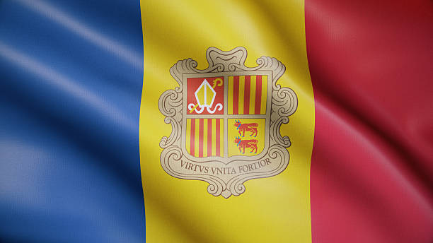 istock Fluttering silk flag of Andorra. Full Screen. 2248560035