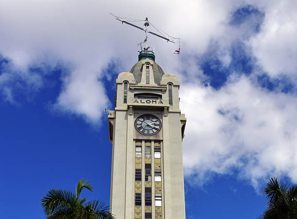 Honolulu, Oahu, Hawaii, USA: Aloha Tower - a former lighthouse and and control tower, considered one of Hawaii's most iconic places. Opened in 1926, the Aloha Tower is located on Pier 9 in the Port of Honolulu. Built in the Hawaiian Gothic style under the direction of architect Arthur L. Reynolds, it is 10 stories, it was for four decades the tallest structure in Hawaii.