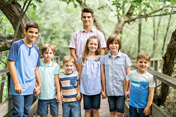 A Fun time for family children in summer forest