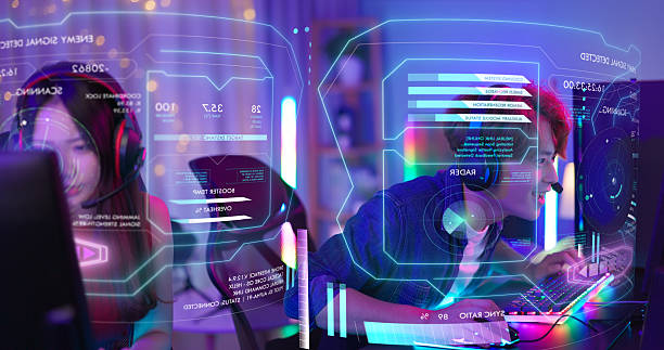 istock couple gamer futuristic interface 2248566380