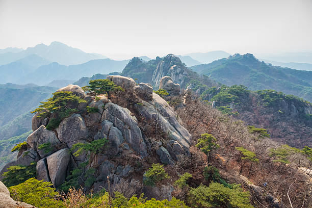 Peaks of Bukhansan National Park as seen from Dobongsan, Seoul, South Korea.