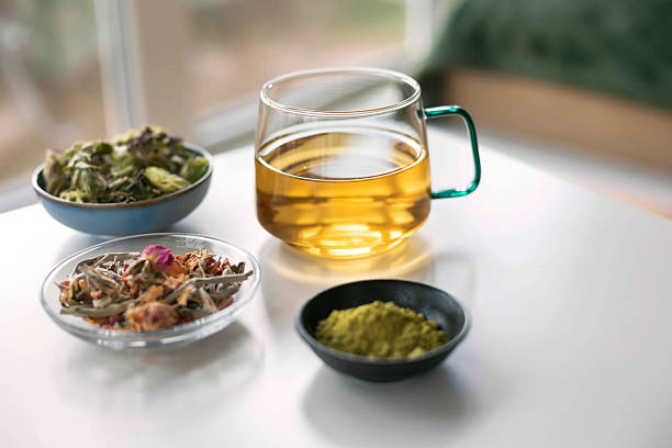 istock Herbal tea setup with variety of teas 2248570621