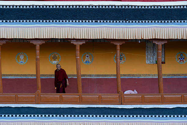 Thiksey, India - September 12, 2024: A monk at Thiksey monastery in Ladakh district