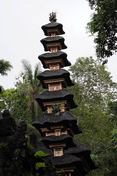 Tropical rain forest in Bali, Indonesia. Balinese Meru tower