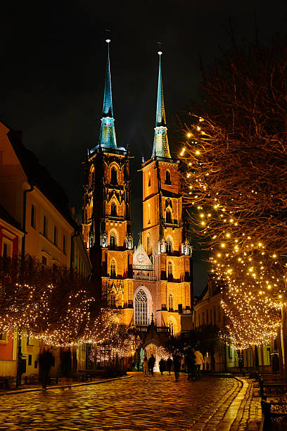 istock Illuminated Wroclaw Cathedral with Christmas lights at night 2248582068