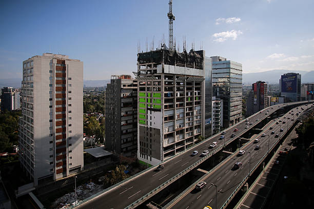 Mexico City, Mexico - October 29. 2025: Buildings and elevated road known as the Periferico Sur