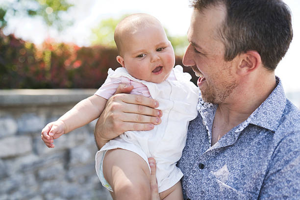 istock Father with baby girl standing outdoors by tree. 2248588894