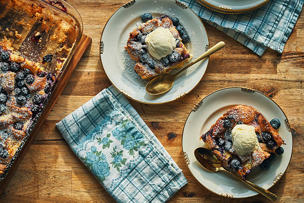 istock Fresh Baked Bread Pudding with Blueberries and Vanilla Ice Cream 2248595872