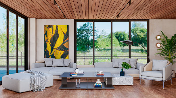 istock Large luxury modern bright interiors Living room mockup illustration 3D rendering image 2248596529