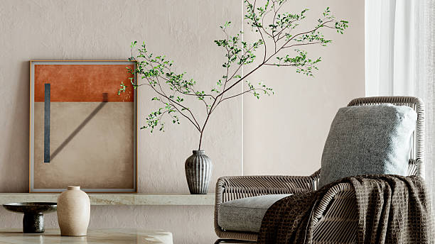 Large luxury modern bright interiors Living room mockup illustration 3D rendering image