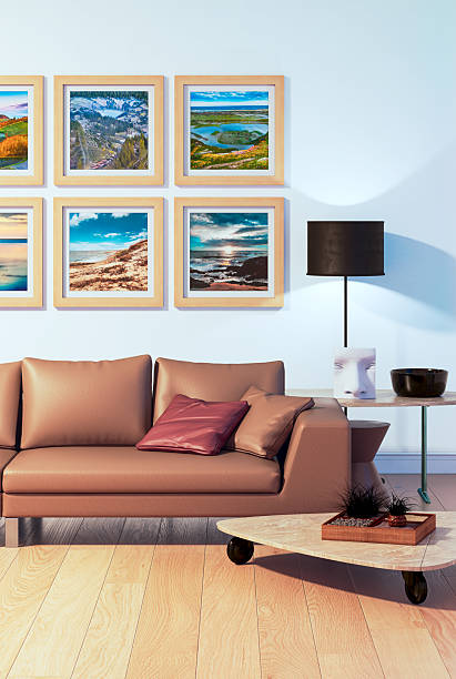 Large luxury modern bright interiors Living room mockup illustration 3D rendering image