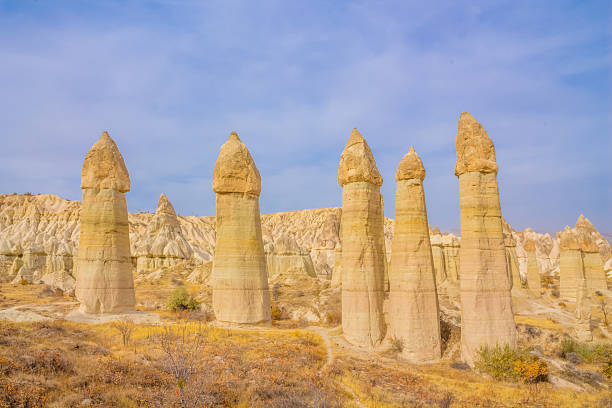 istock Cappadocia rock formations in Turkey under clear daylight, showing tall sandstone chimneys, textured cliffs, natural erosion shapes 2248600780