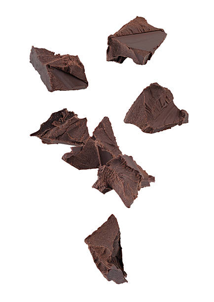 istock Chunks of crushed dark chocolate fall through space. Isolated on white. 2248604757