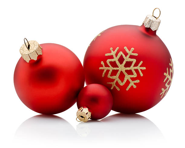 Three Christmas red baubles isolated on a white background