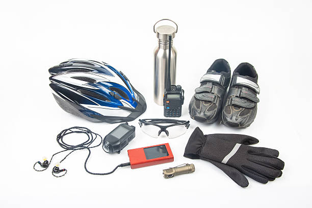 istock Cycling gear and accessories arranged neatly on a white background 2248615578