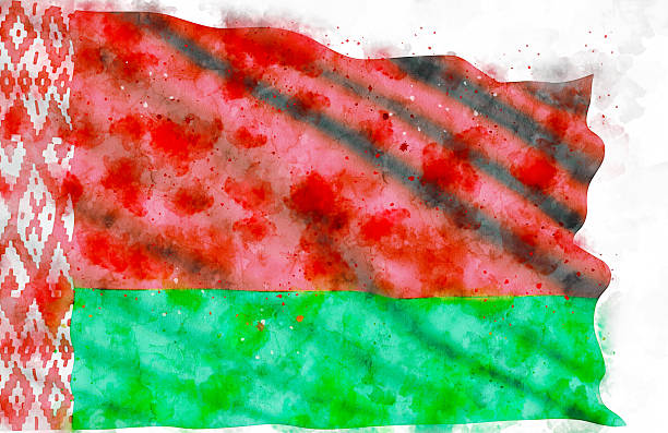 istock Watercolor Belarus flag design in red and green with patterned left border and soft texture 2248620633